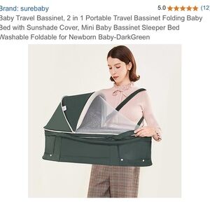 Dark Green Portable Travel Bassinet with Sunshade